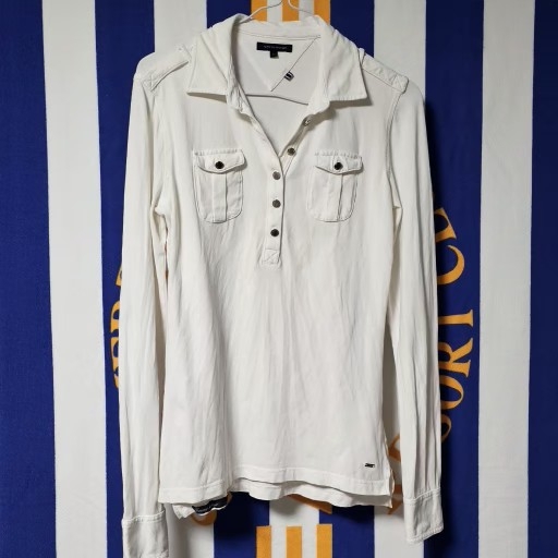 55)타미힐피거 화이트 카라 긴팔 티셔츠