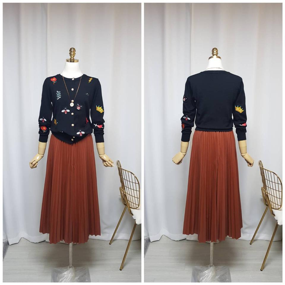 (카멜) 페이크레더 플리츠 스커트 새상품(77까지)