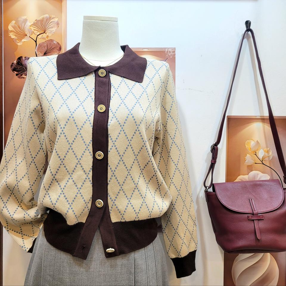 예시카 다이아 패턴 카라 가디건