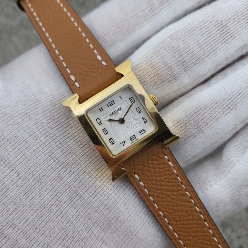 에르메스 H아워 금장 브라운 가죽