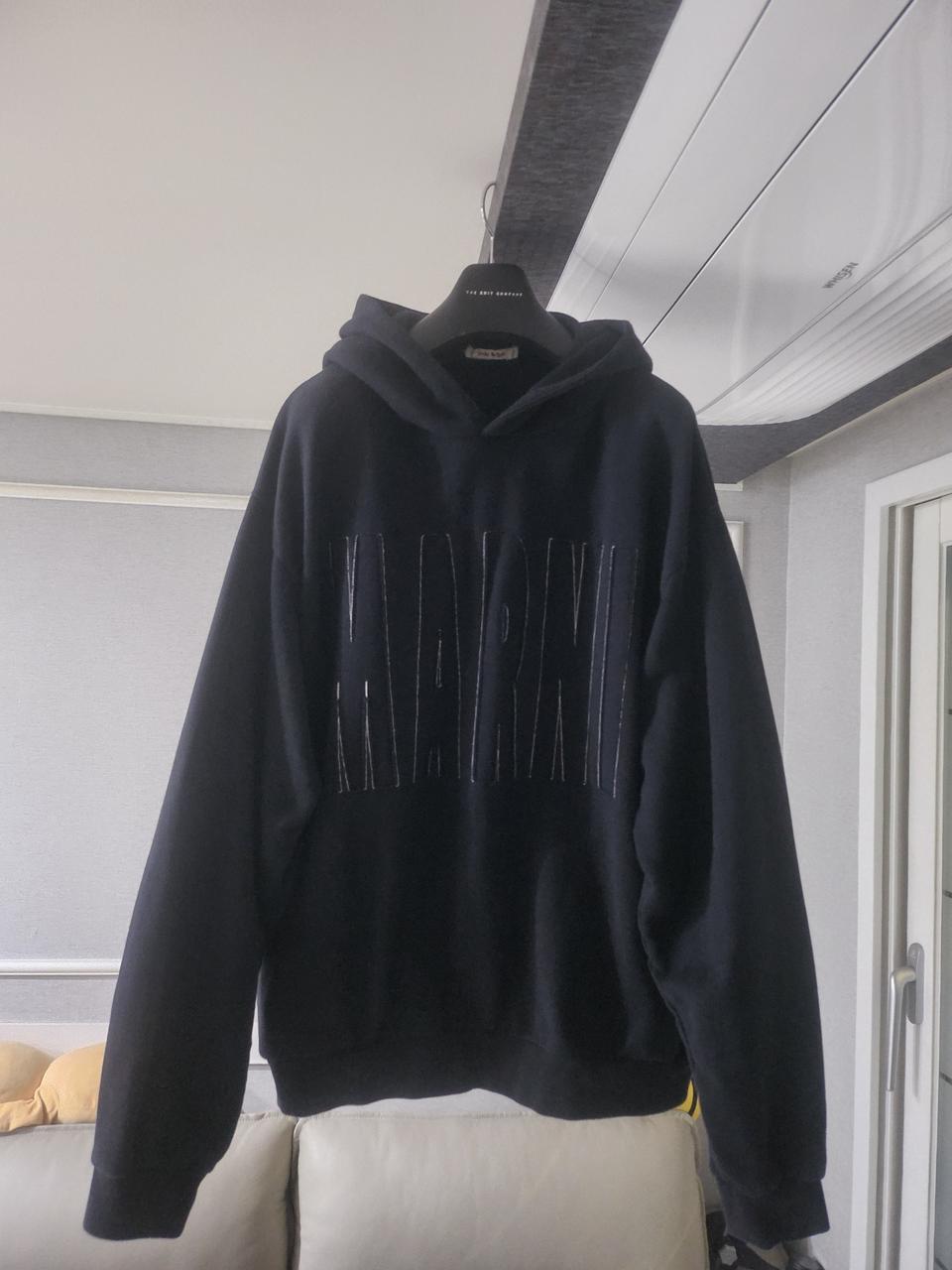 [거의 새것] 마르니 로고 장식 블랙 코튼 후드 티셔츠 오버핏 46