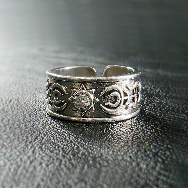 Sunarc 백동 남자 엔틱 빈티지 명품 태양 초승달 해달 반지