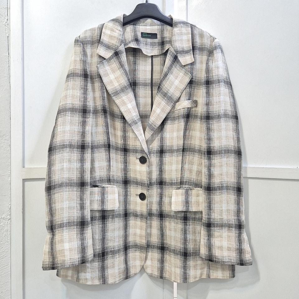 베네통 린넨 체크 자켓 