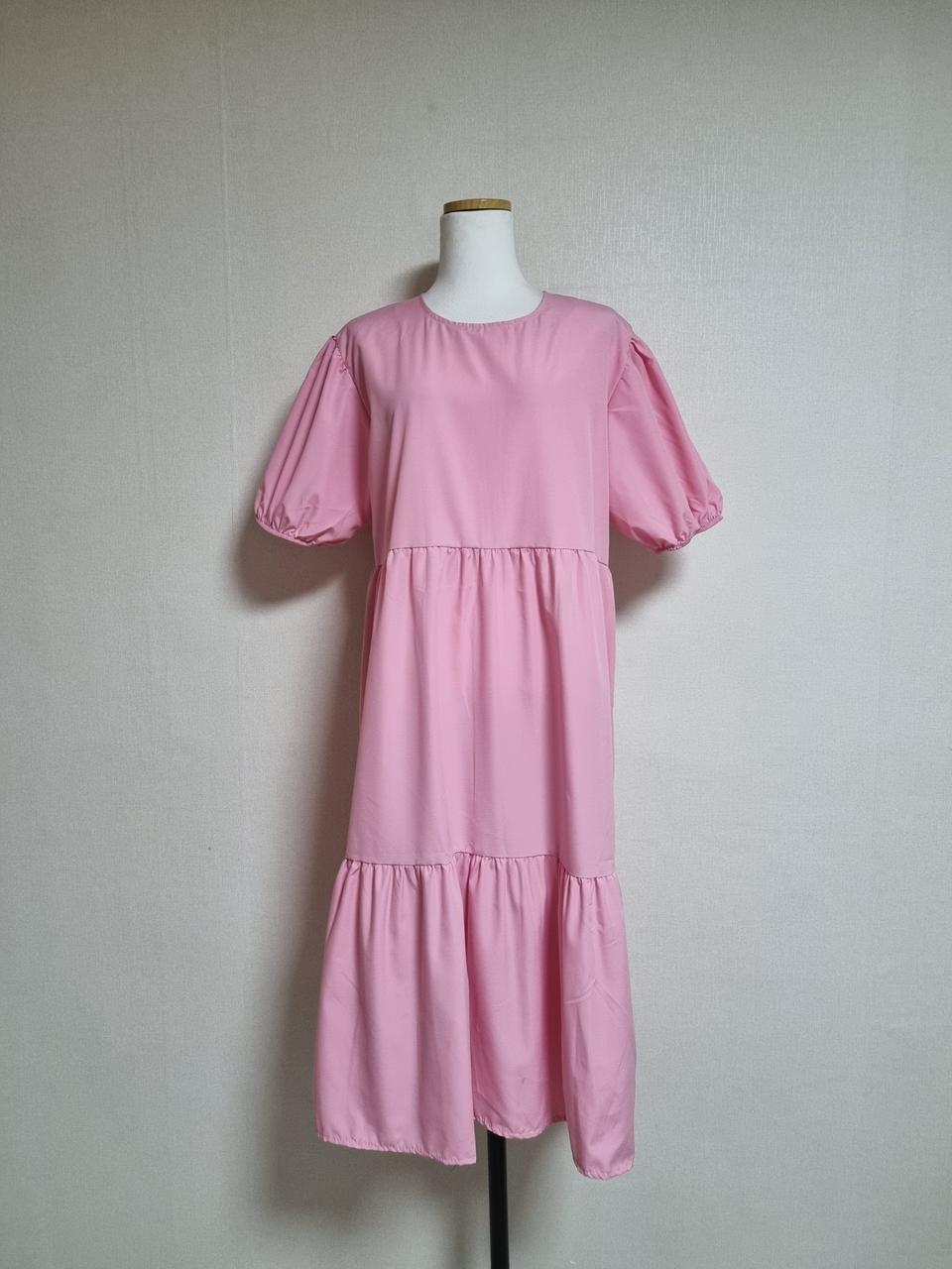 퍼프소매 핑크롱원피스