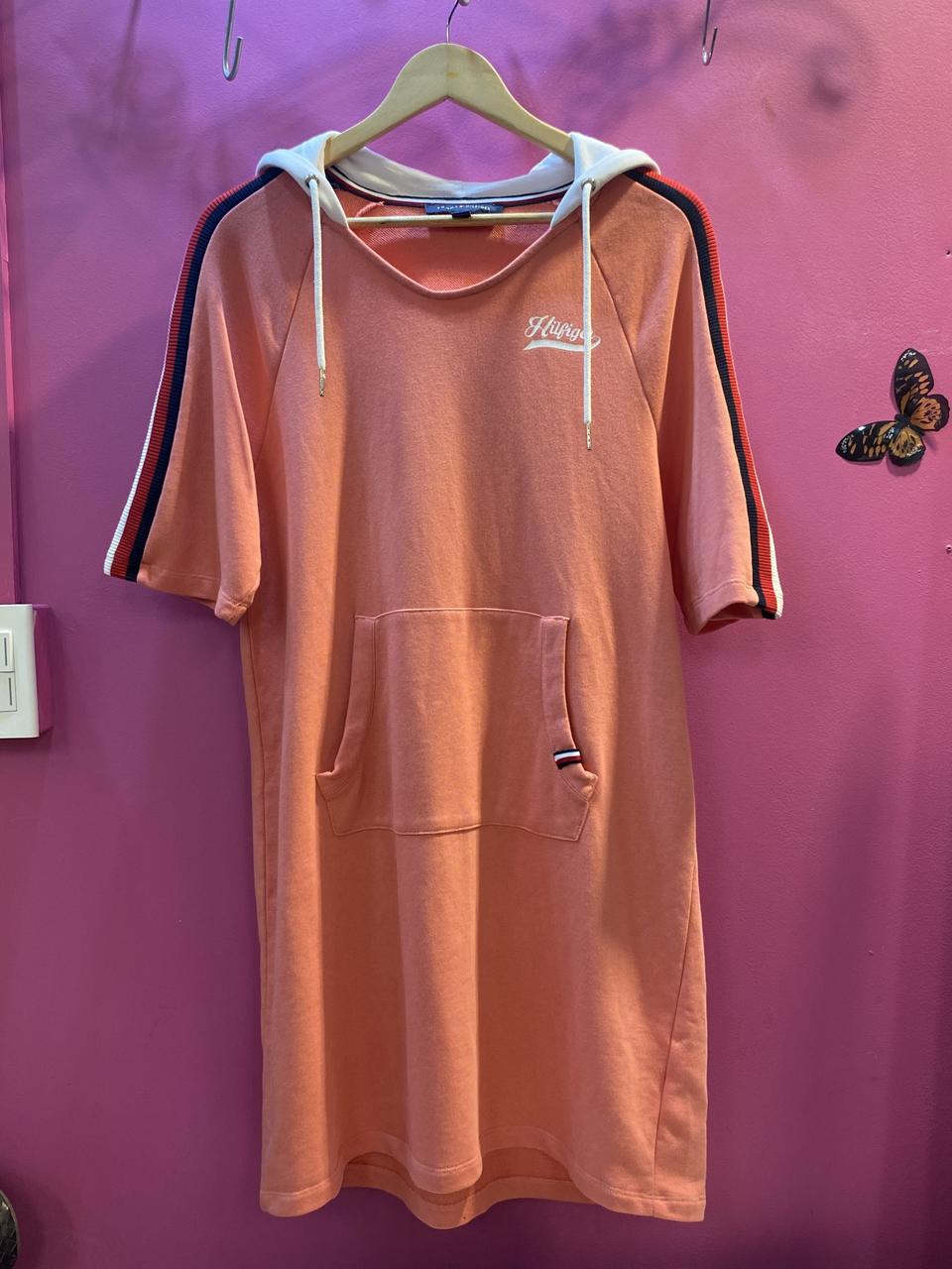 타미힐피거 핑크 후드 반팔 원피스 L