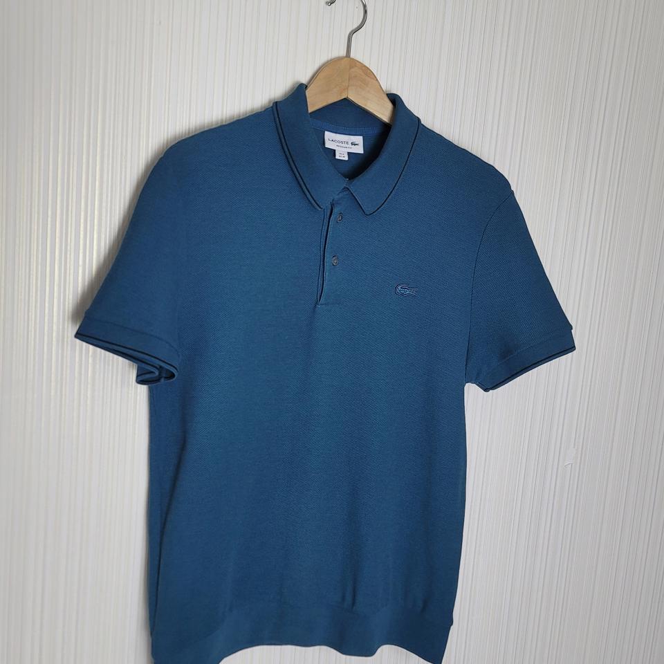 100_라코스테 반팔카라티 레귤러핏 넥밴드 3버튼 그린블루