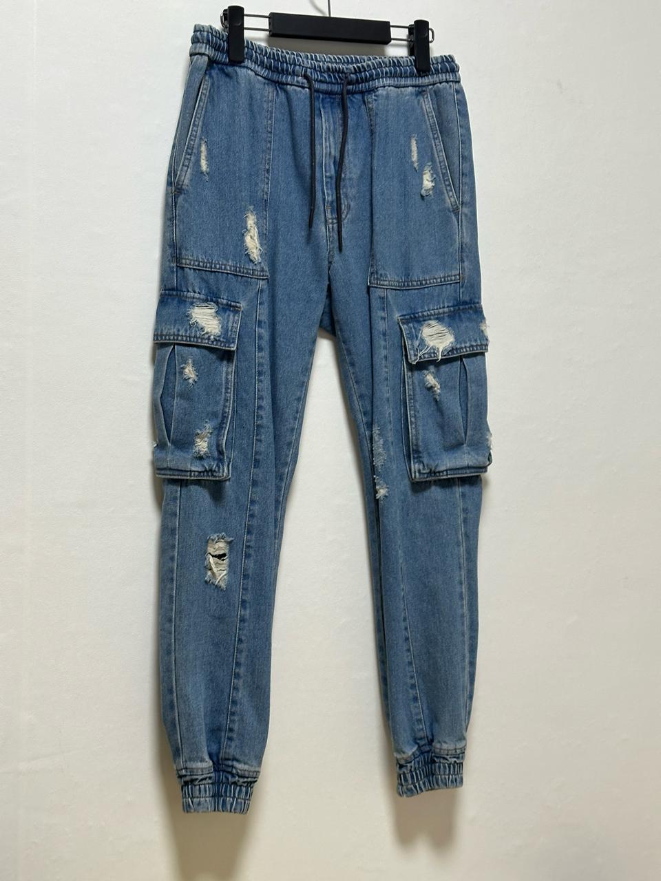 23ss준지 데미지 카고 조거 데님 블루 44