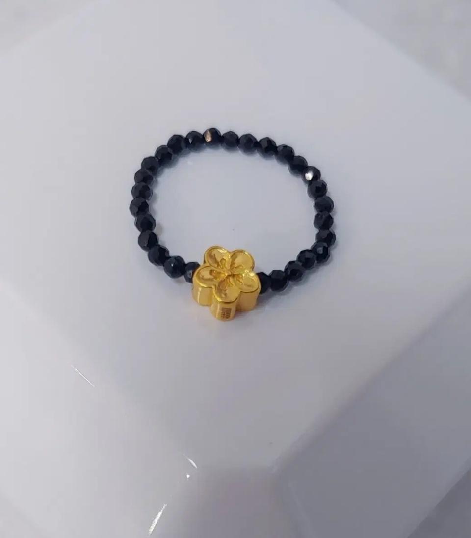 새제품)24k 순금 꽃반지. 블랙스피넬 원석반지(14k,18k아님)