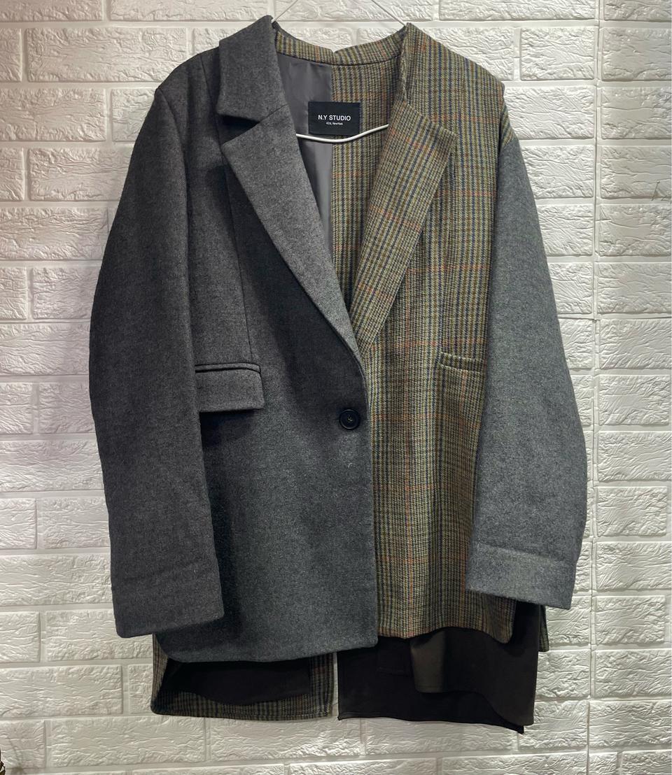 비지트인뉴욕 체크배색 울자켓66(정가32만) N.Y스튜디오 하객룩출근룩