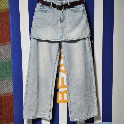 28/레이어드 데님 와이드 스커트 팬츠 바지