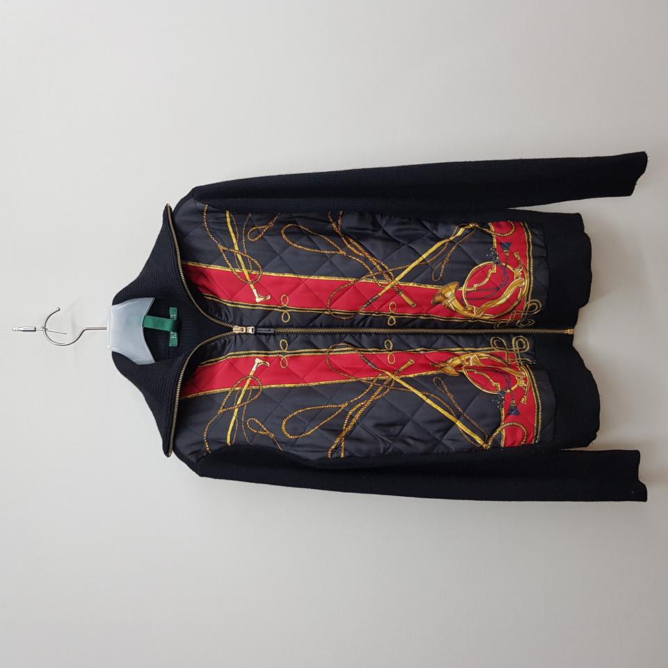 랄프로렌 실크 울 배색 니트 집업 M사이즈