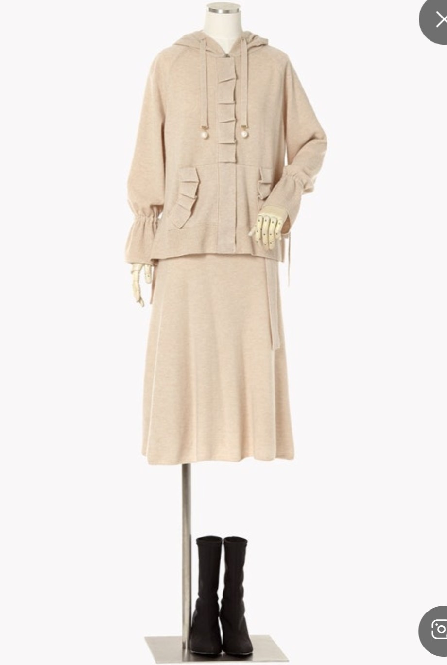 레니본 캐시미어 블렌드 후드 니트 가디건 스커트 셋업 54호