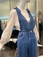 오즈세컨 O2nd  페인팅 디테일 데님 멜빵 점프슈트  76-90-155