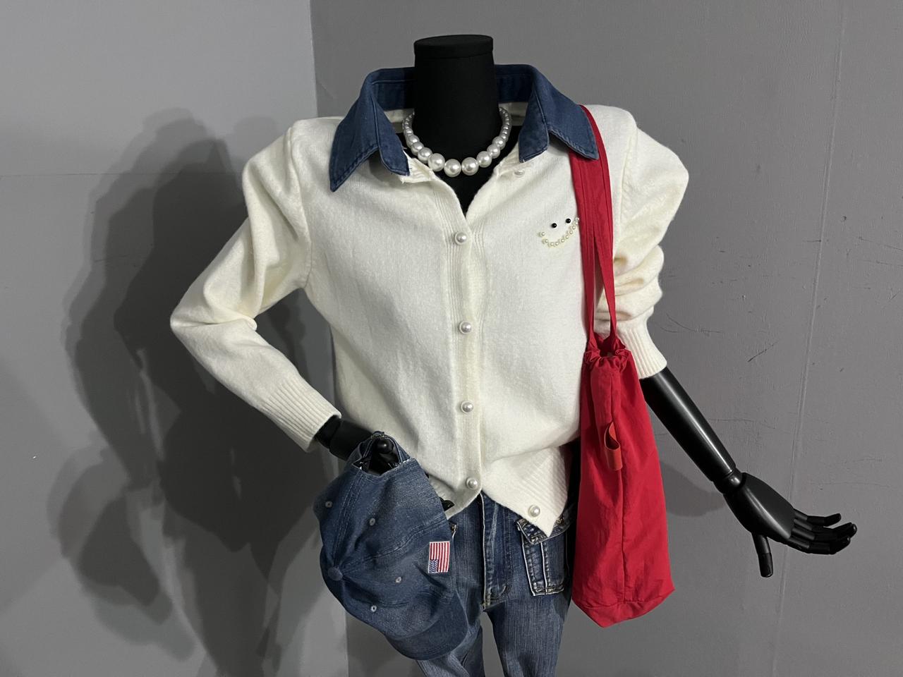 데님카라진주가디건/니트가디건/가디건