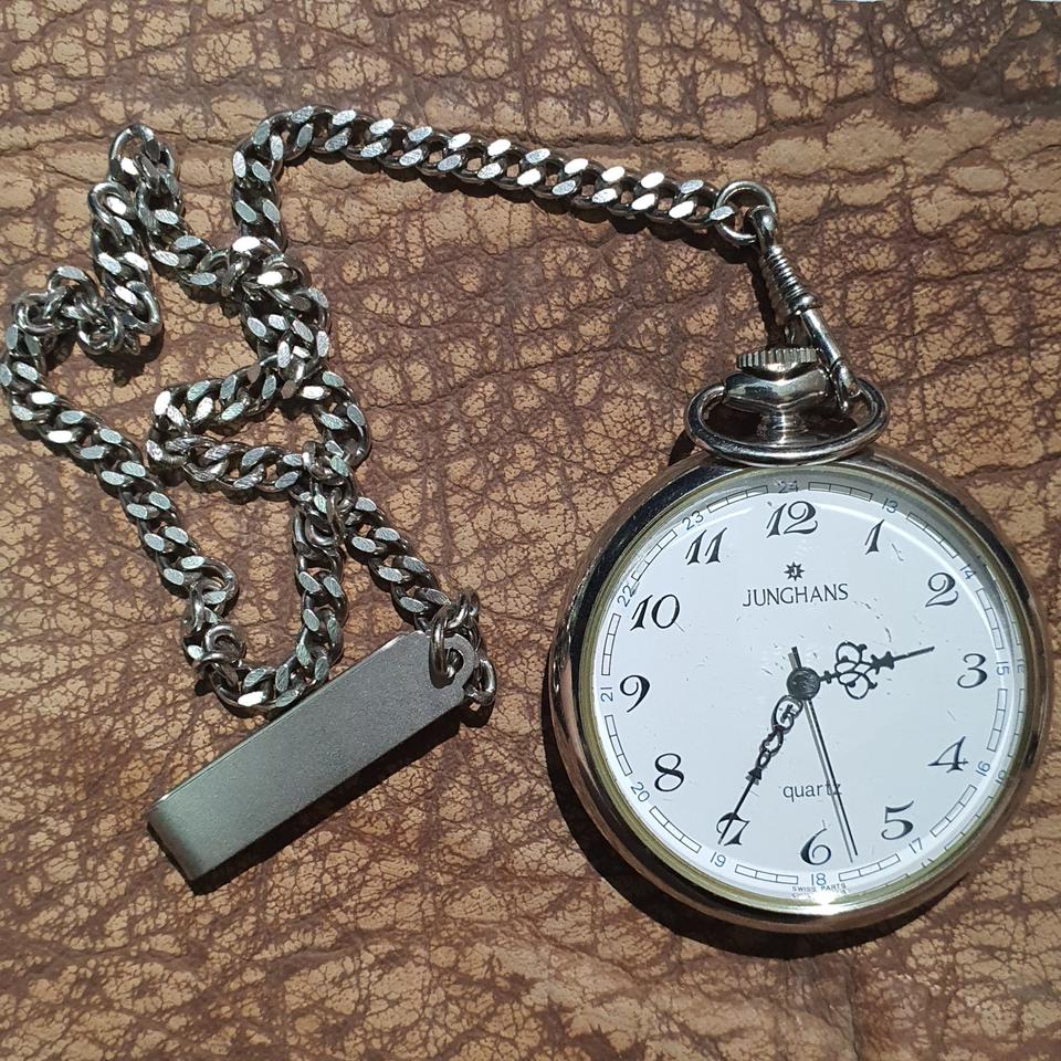 JUNGHANS 포켓 워치 빈티지 오픈 페이스 쿼츠 앤티크 체인
