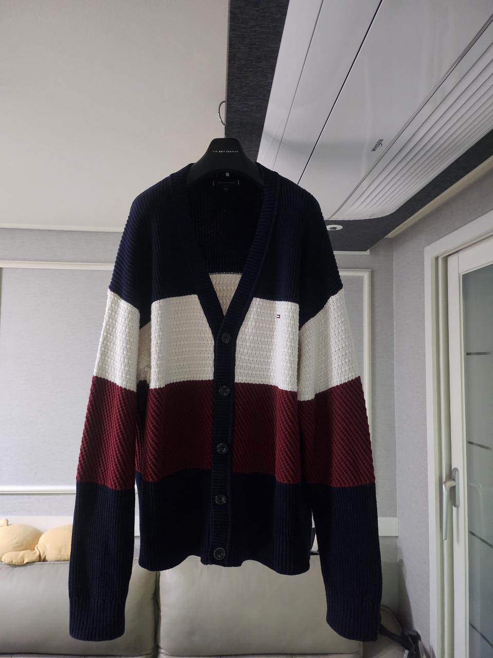 [거의 새것] 타미힐피거 남녀공용 컬러블럭 니트 가디건 xxl