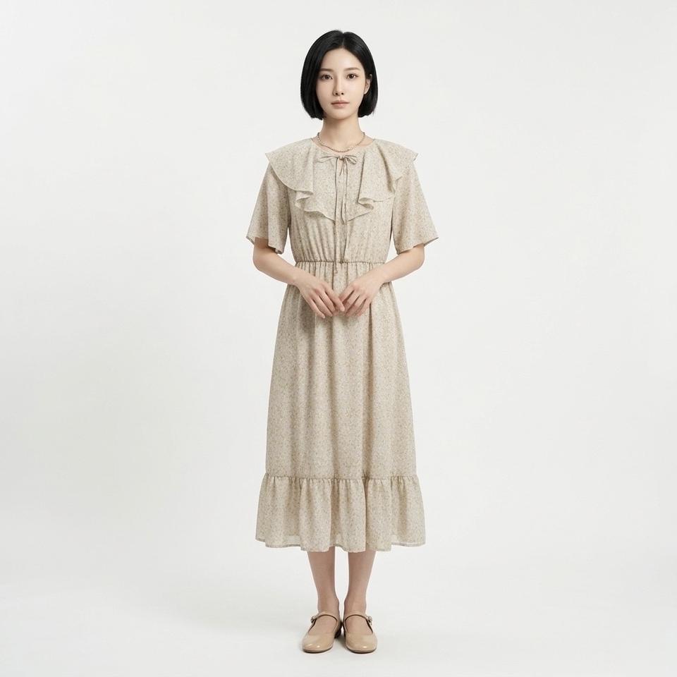 연베이지 프릴카라 원피스