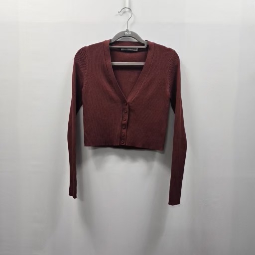 1794 자라 골지 크롭 가디건 버건디 S