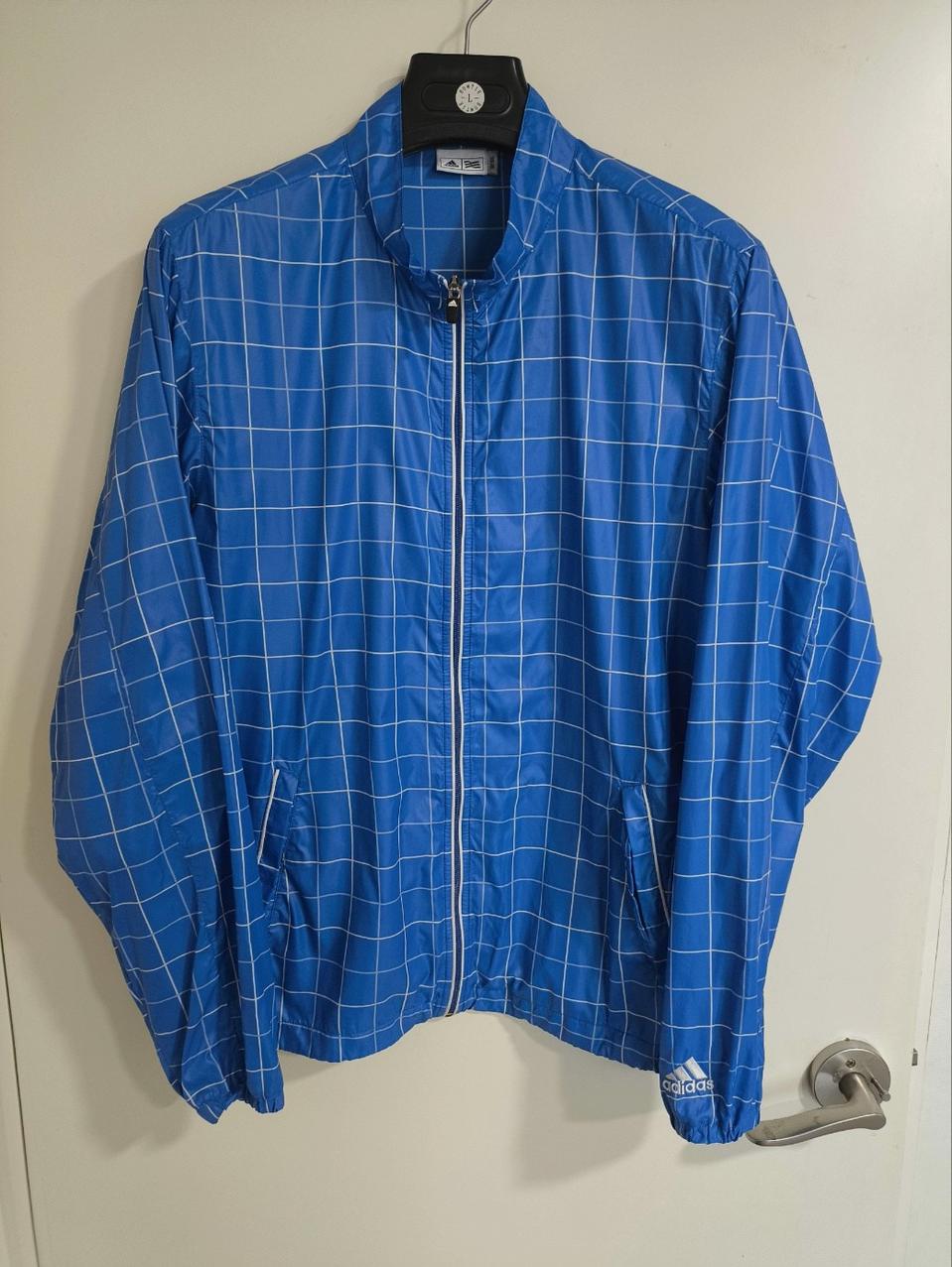 105 아디다스 스퀘어 나일론 체크 바람막이 블루