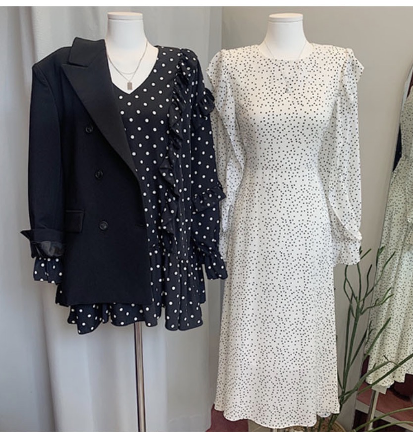 하객룩 에이블리 도트롱원피스 총기장124 자켓에 잘어울림 임부복 임산부