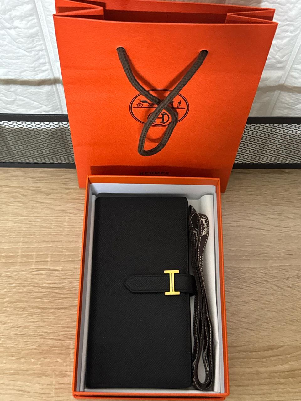 [U] 에르메스 베인 장지갑 블랙 금장 U각인