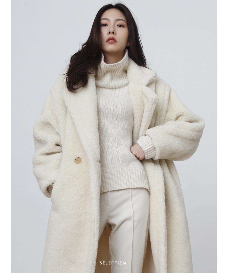 셀렉티즘 테디베어 롱코트 아이보리 66~77