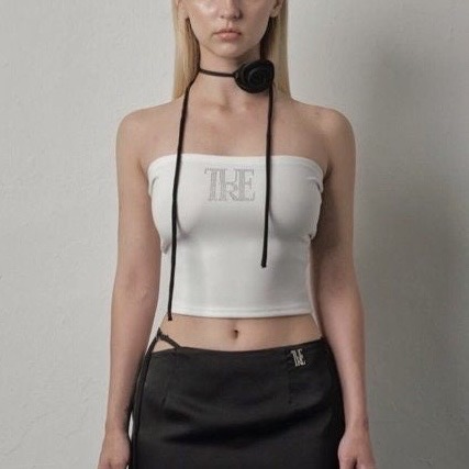 티유알이 오브이 스와로브스키 로고 튜브탑 화이트