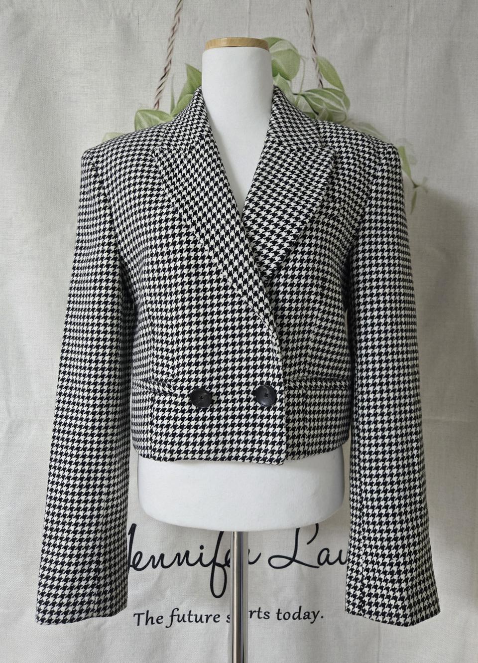 (새상품)자라 하운드투스 체크 크롭 자켓 XS