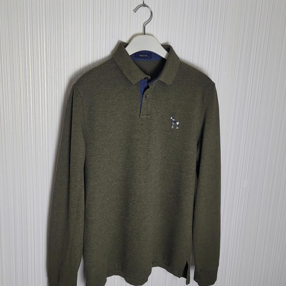 100_헤지스 긴팔 카라티셔츠 카키