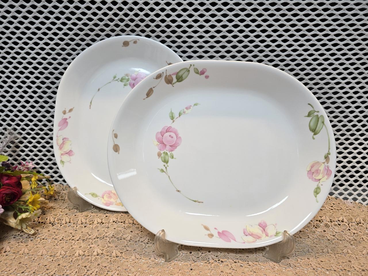코렐 장미 대타원형 접시 2점