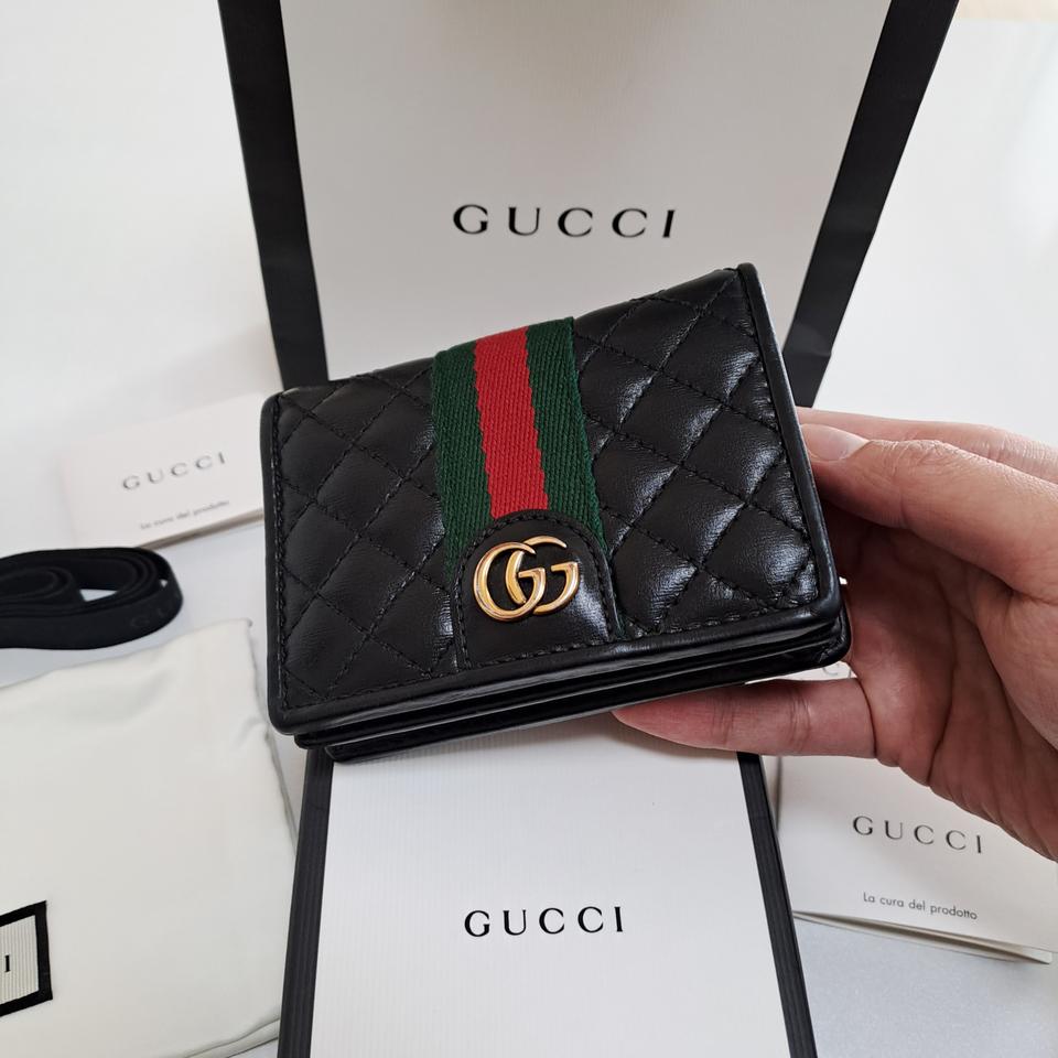 [100%/정품] 구찌 블랙 레더 퀄팅 GG 마몽 반지갑, 구찌지갑