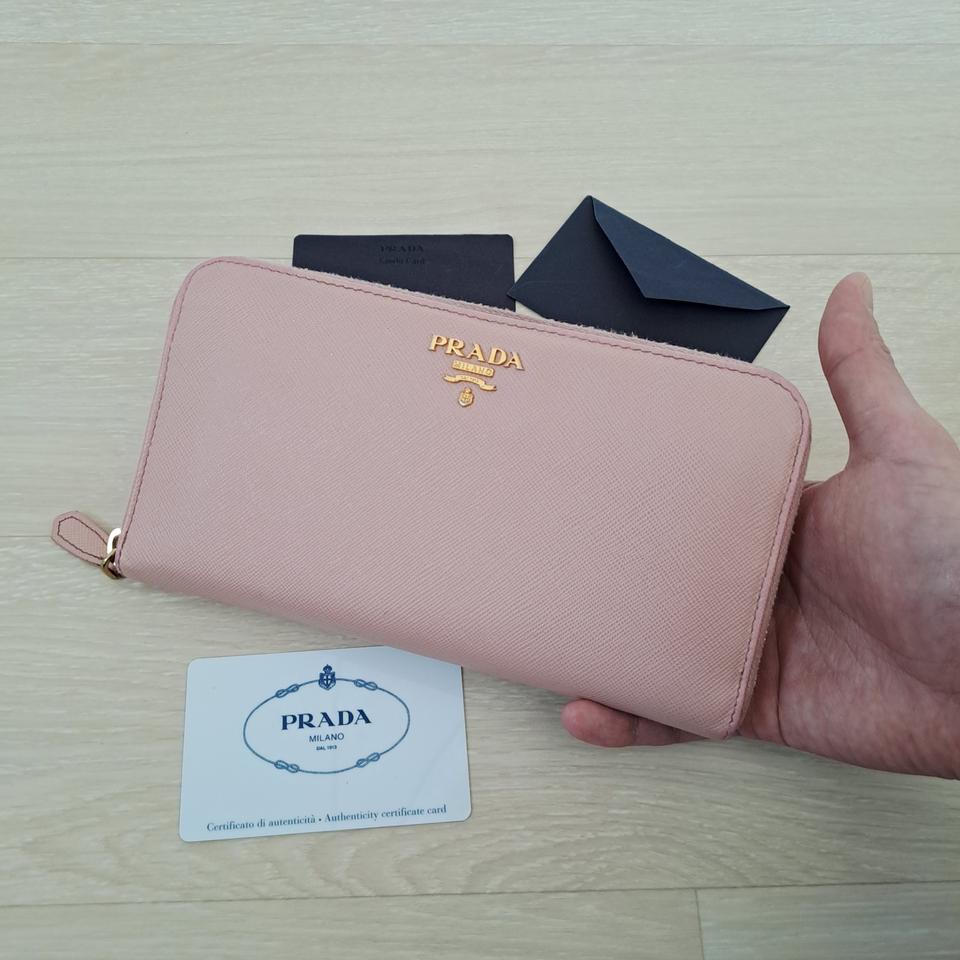 [100%/정품] 프라다 사피아노 핑크 지퍼 장지갑, 프라다지갑