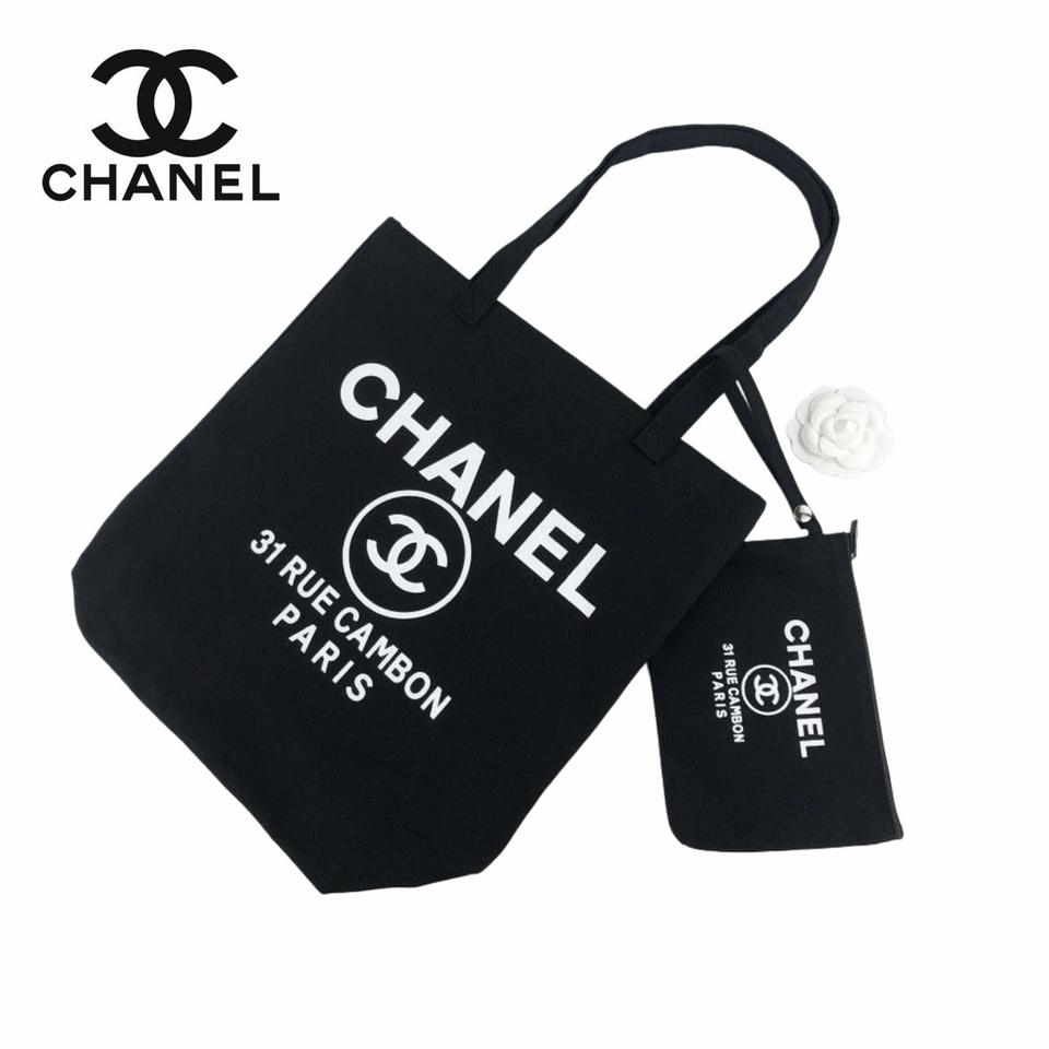 샤넬뷰티 깜봉 에코백 , 파우치 세트 블랙