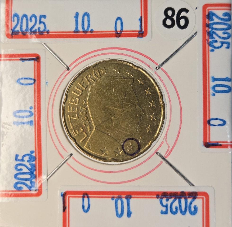 A03Q 희귀한 별도안 속에  F알파벳이 찍힌 룩셈부르크 20 유로센트