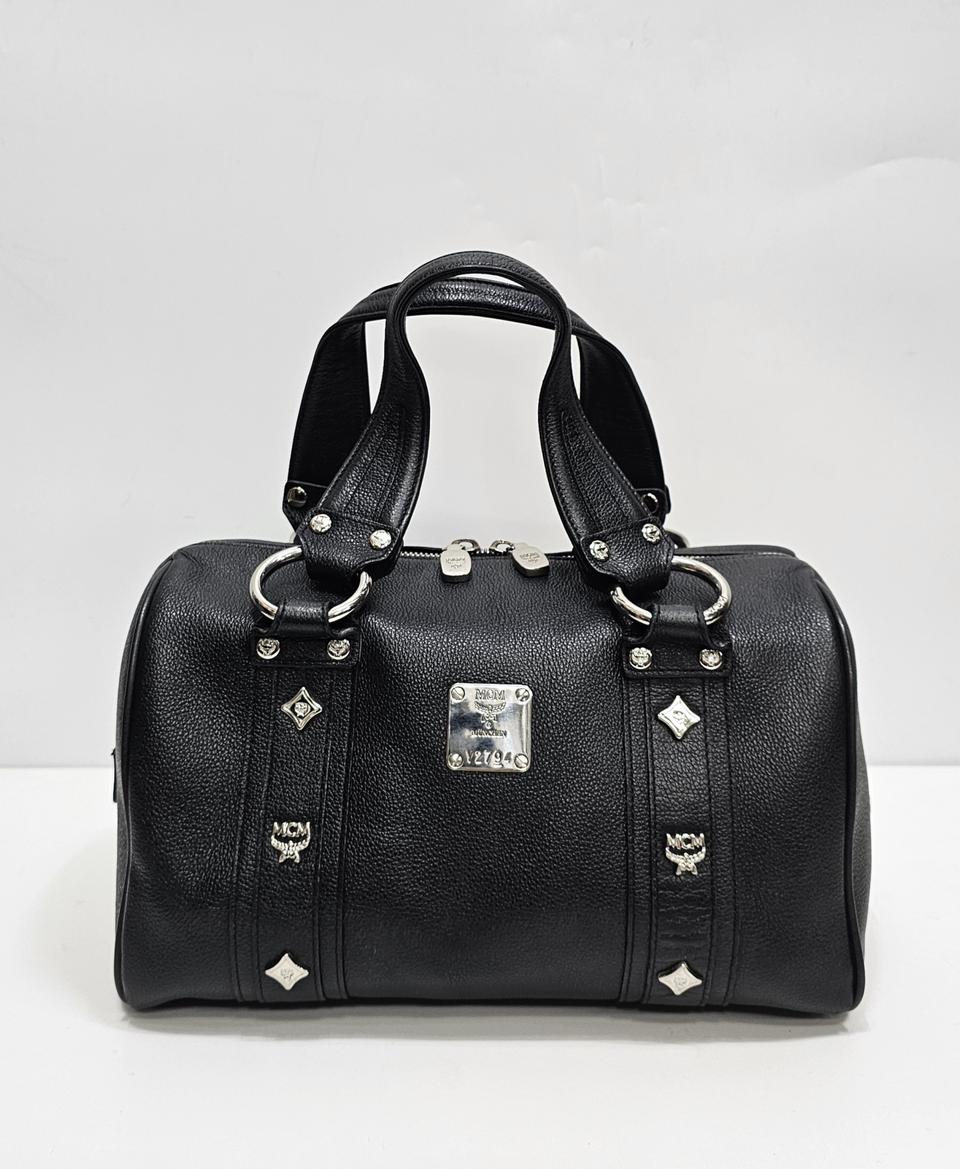 MCM 엠씨엠 블랙 레더 은장 보스턴백 토트백