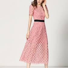 산드로 핑크 레이스 플레어 롱 원피스 36사이즈