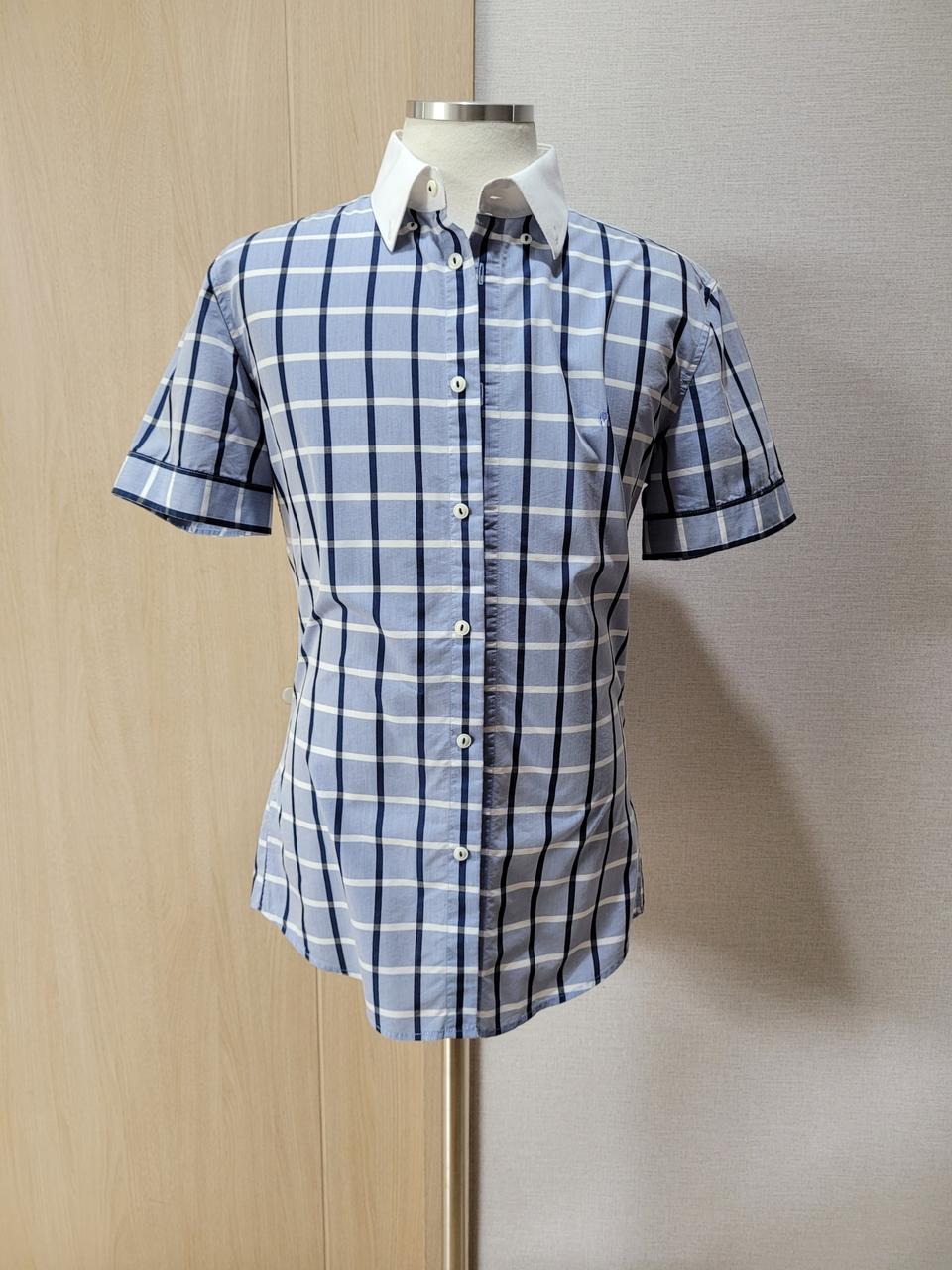 캘번 KELBURN 남자 체크 반팔셔츠 100 스카이블루