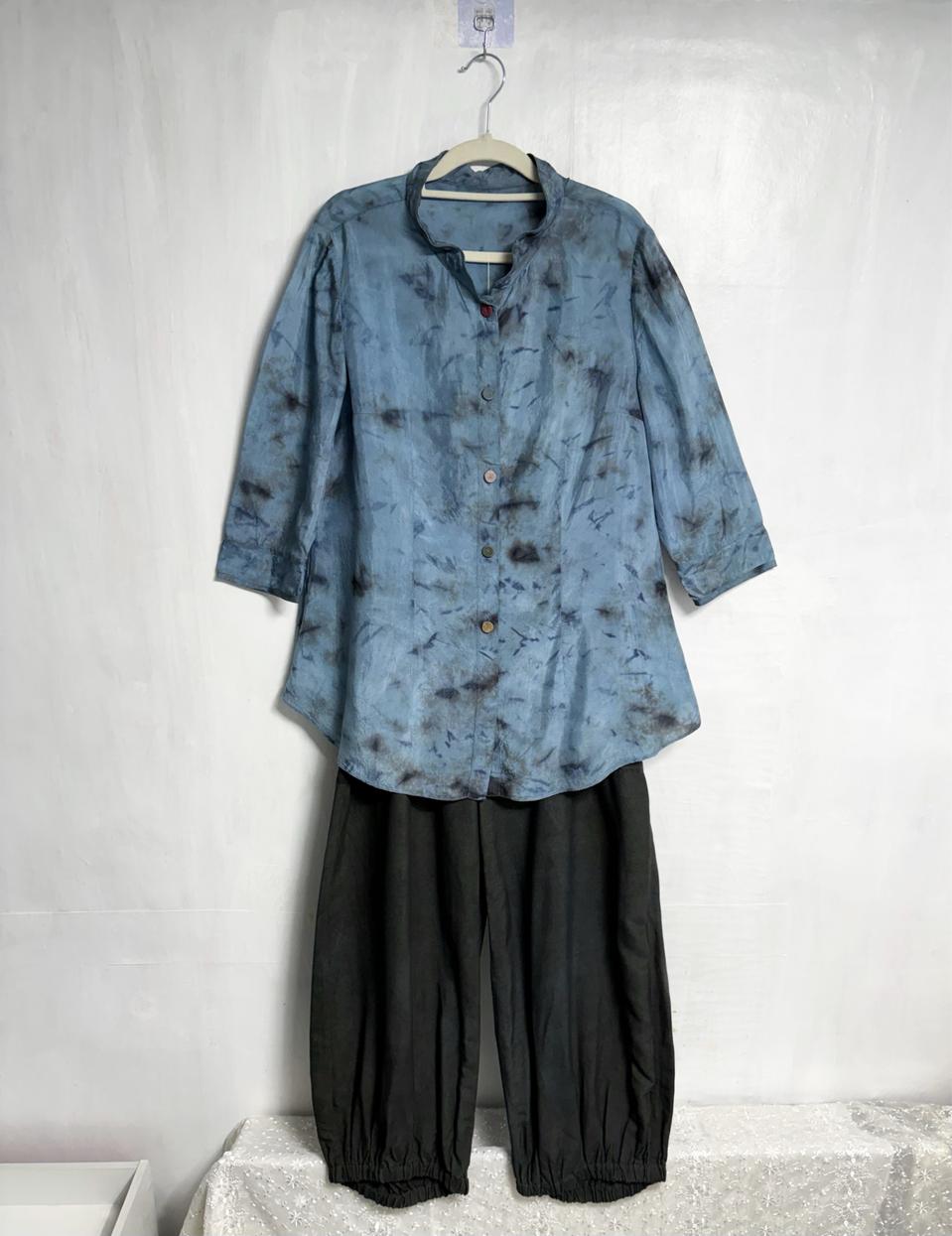 천연염색 인견 100% 블라우스, 천연염색 면 바지 세트