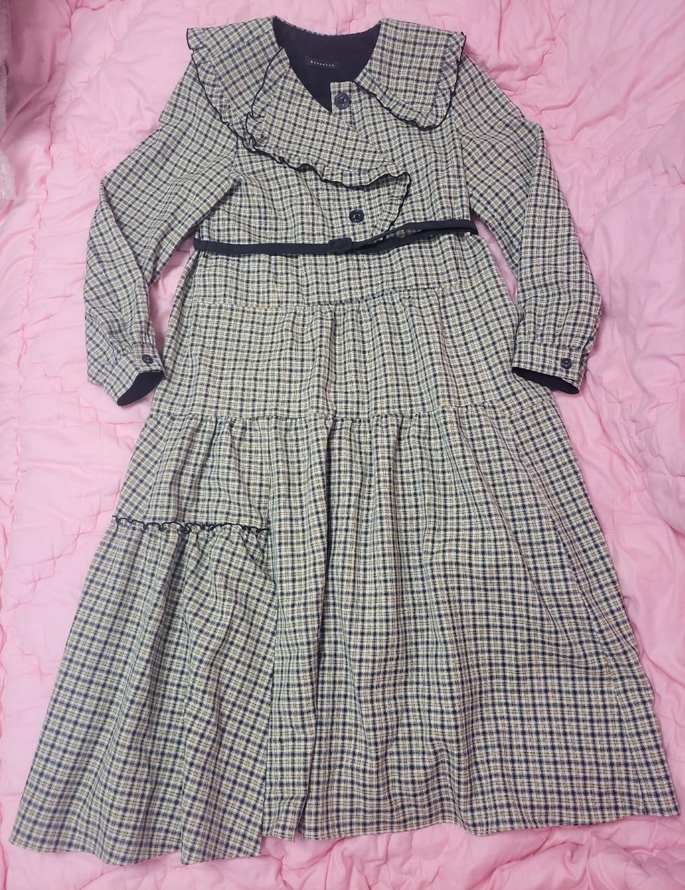 급처상태좋음!레니본 세일러카라 벨트 체크 롱원피스 럭키슈에뜨st