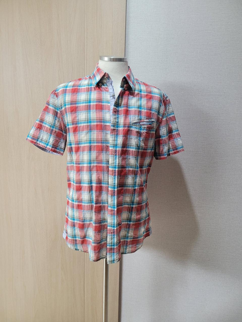 캘번 KELBURN 남자 반팔 체크셔츠 105 레드