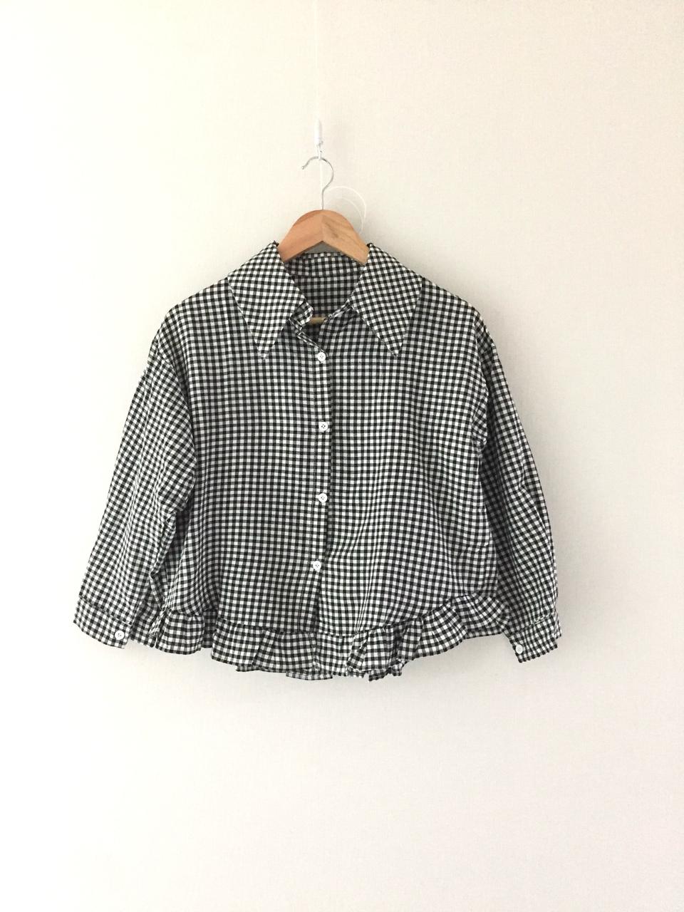 (새) 블랙 화이트 깅엄 체크 블라우스 남방