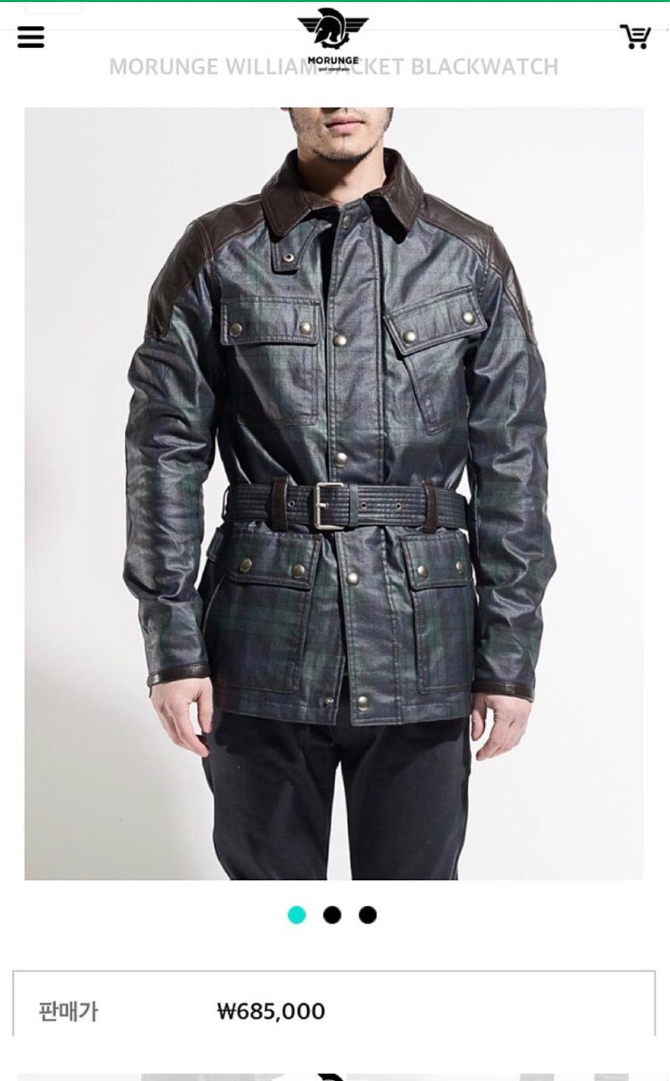 모런지(MORUNGE) 윌리엄 타탄 체크 벨티드 왁스 자켓 46(95)