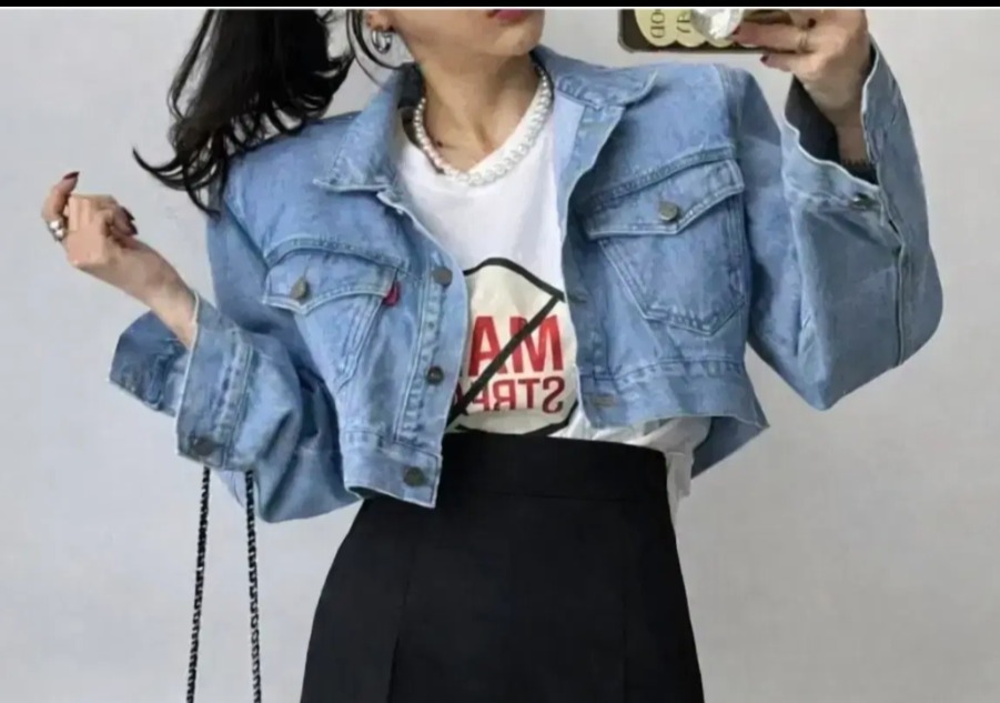 제이핏 크롭 데님 자켓