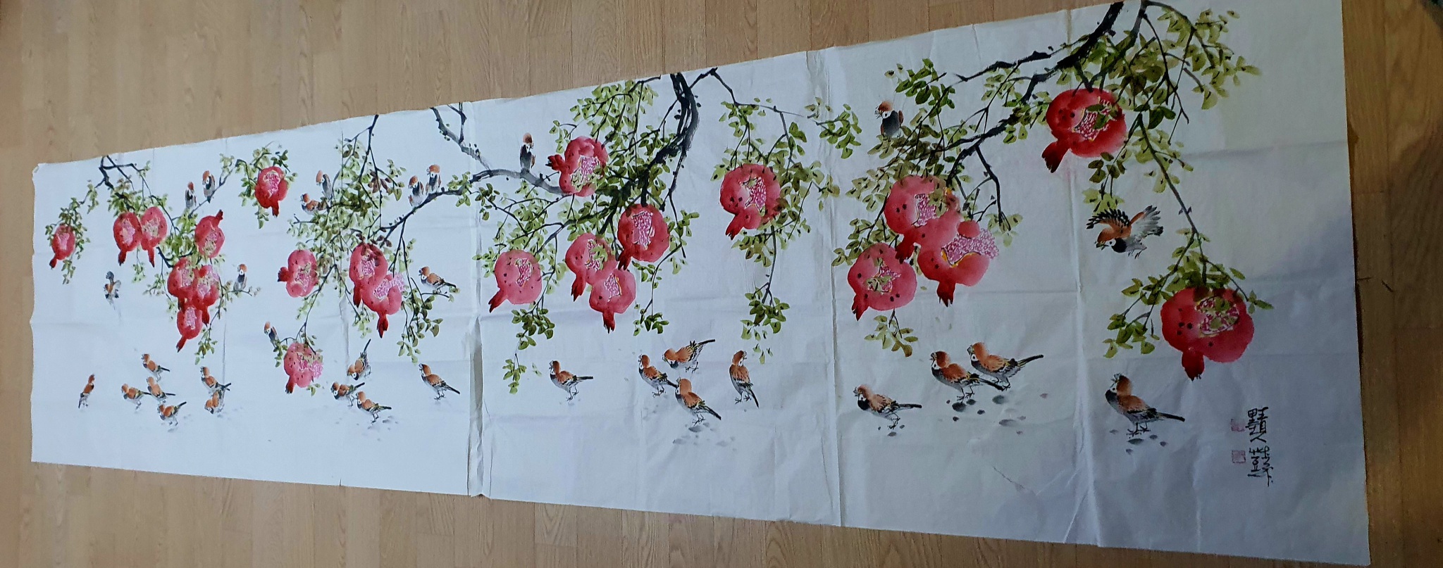 동양화 석류와 참새  대형 그림(초두/황기환)