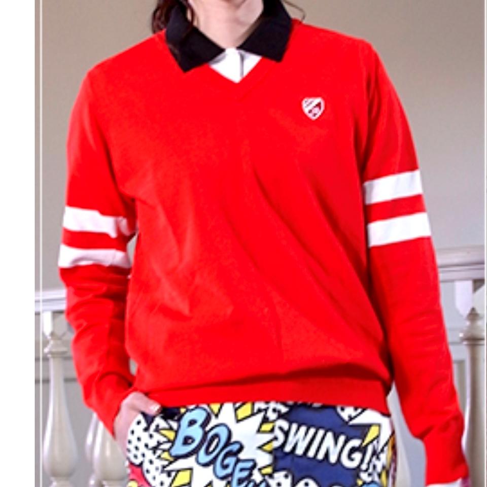 잭바니 골프 봄 가을 브이넥 니트 여성 여유핏 M 레드 사랑봉봉