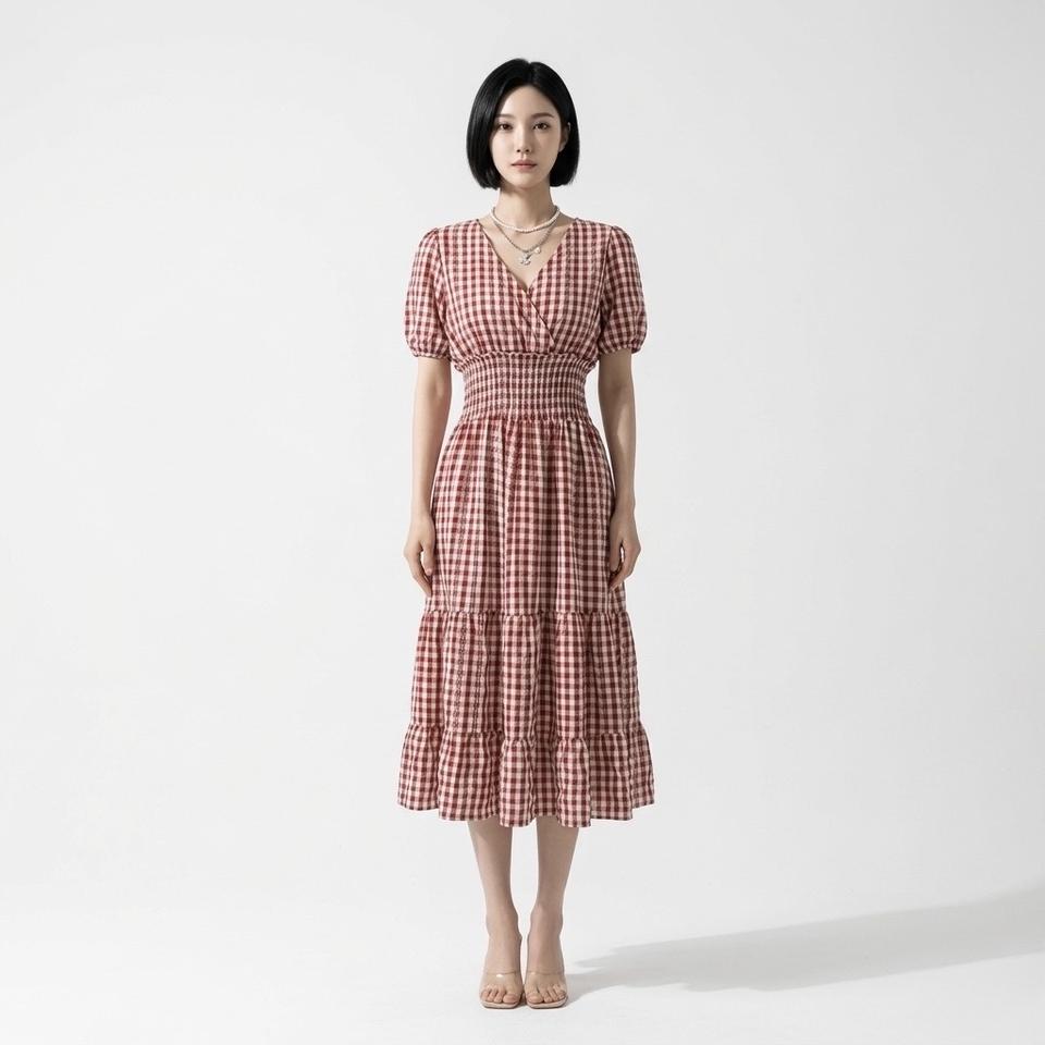 에잇세컨즈 레드체크 원피스