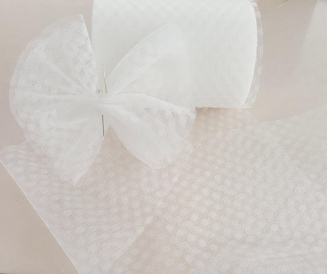 망사리본 화이트 100미리 도트무늬 22마 일괄