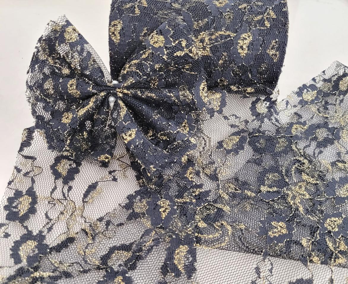 망사리본 블랙 100미리 골드꽃무늬 10마 일괄