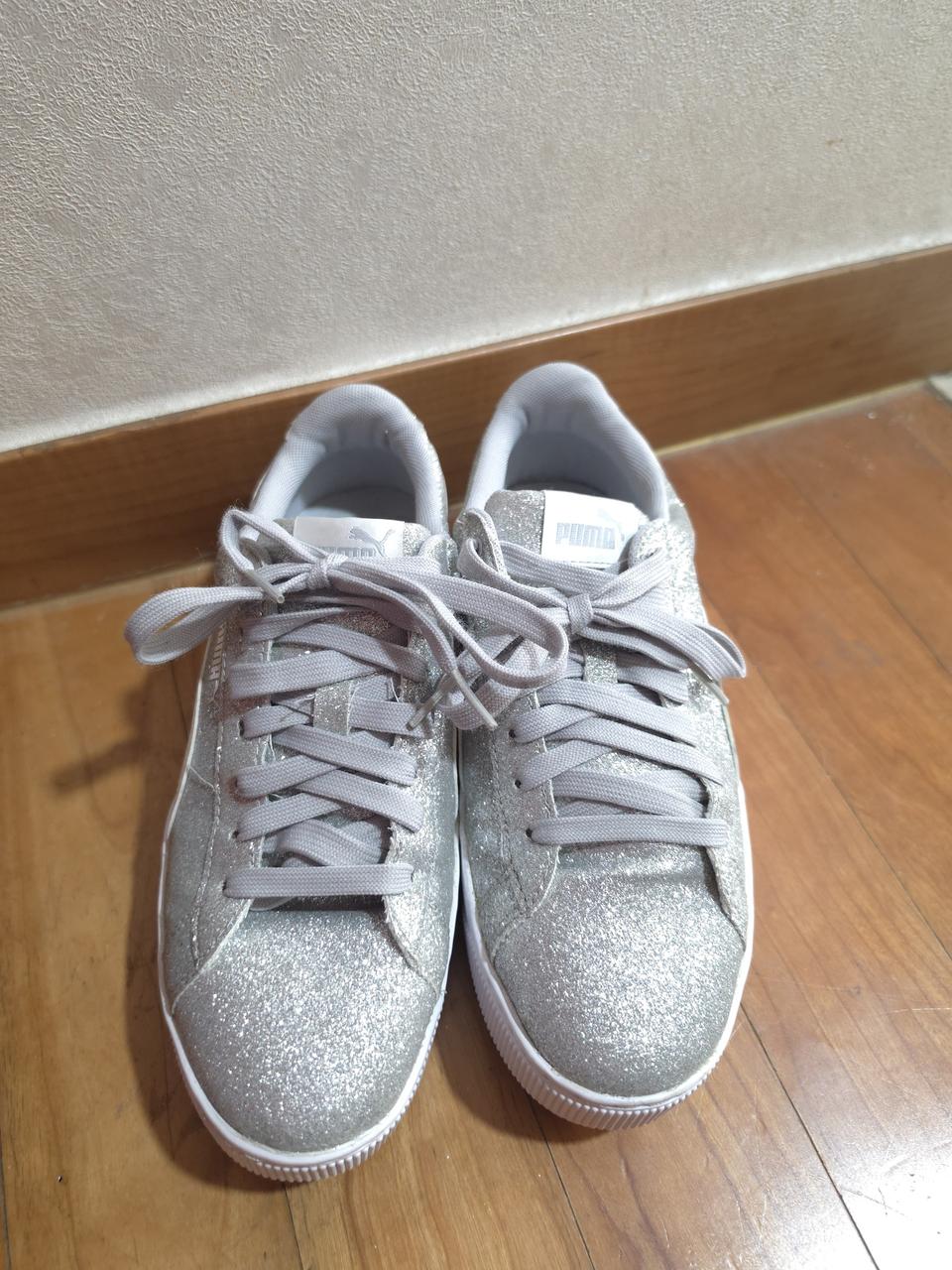 푸마 실버 그레이 글리터 플랫폼 스니커즈