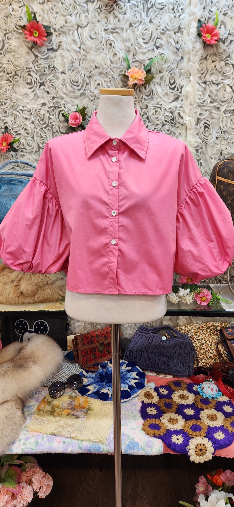 SHEIN 면 혼방 바스락 크롭 블라우스 (55 66 77)